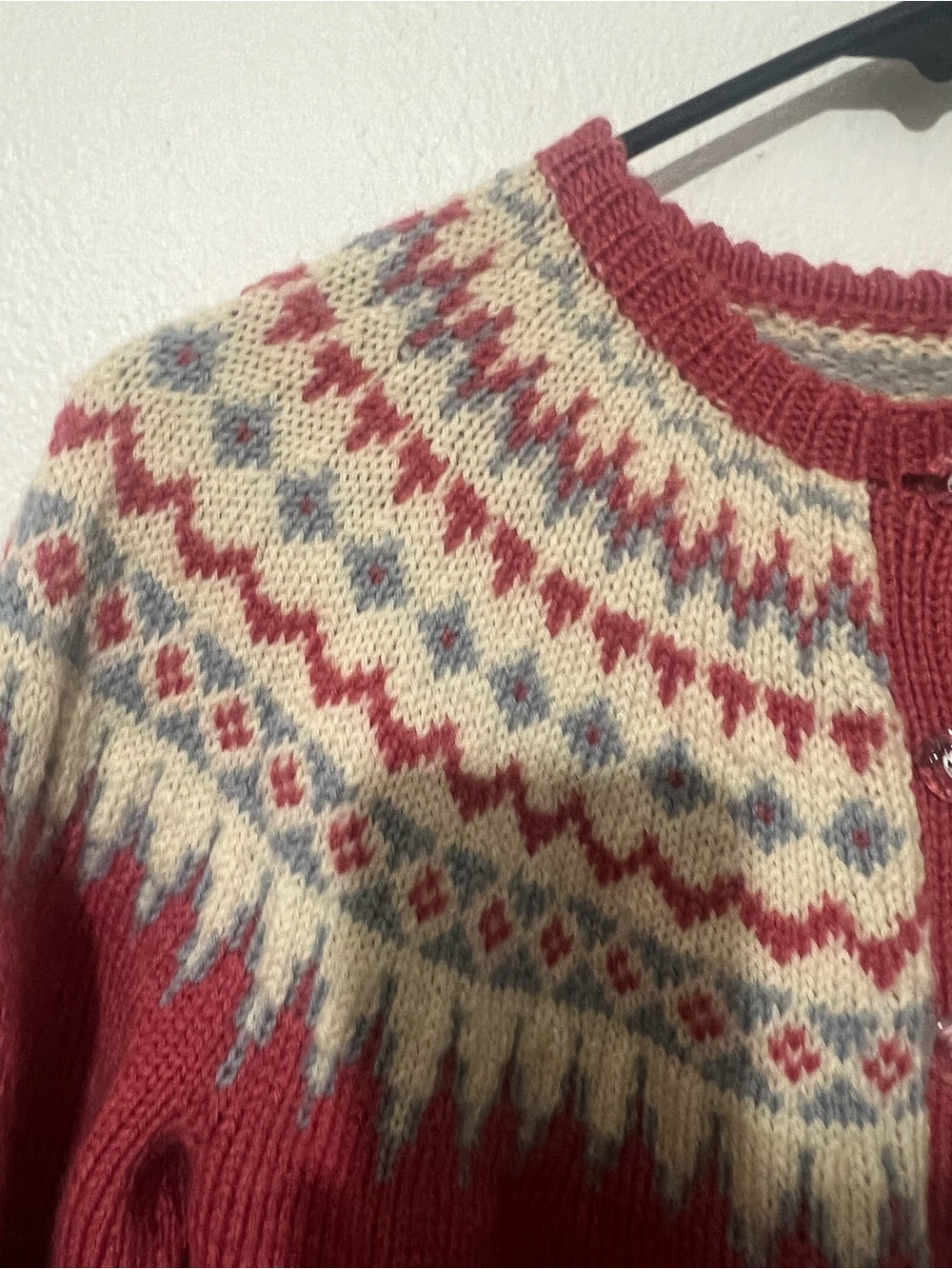 Women’s Pink Fair Isle Button-Front Cardigan Sweater - Picture 10 of 16